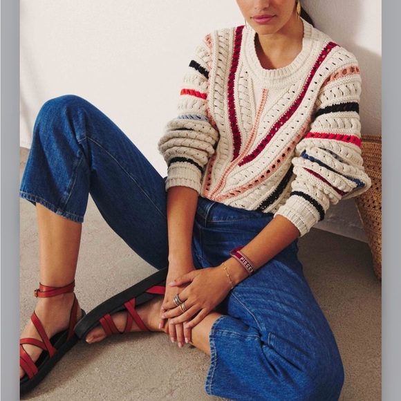 BA&SH COLORFUL STRIPE OPEN KNIT ECRU PULL GARDY SWEATER - Picture 12 of 14